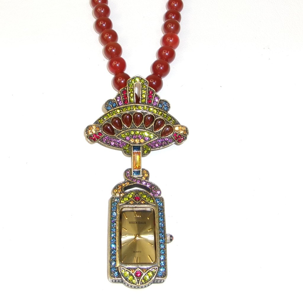 Heidi Daus Pretty Practical Precise Jeweled Carnelian Watch Brooch Necklace 63$